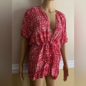 Victoria’s Secret Short Red Robe White Hearts Tie Front Size OS